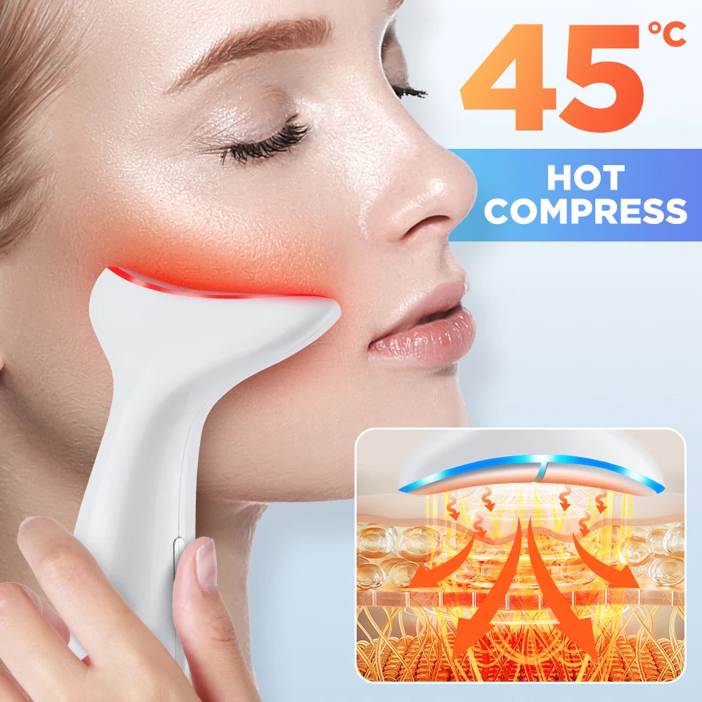 LED Neck Beauty Device – EMS Facial & Neck Massager with Heat and Light Care Modes