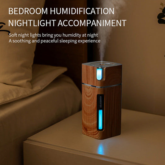Mini Air Humidifier – Ultrasonic Mist Maker with LED Night Light & Wood Grain Design