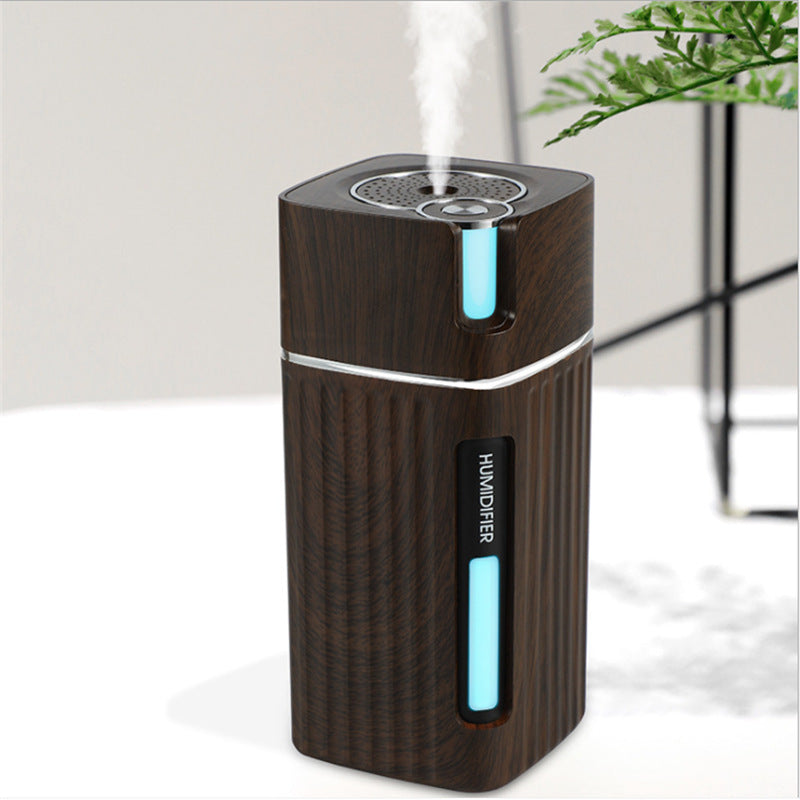 Mini Air Humidifier – Ultrasonic Mist Maker with LED Night Light & Wood Grain Design