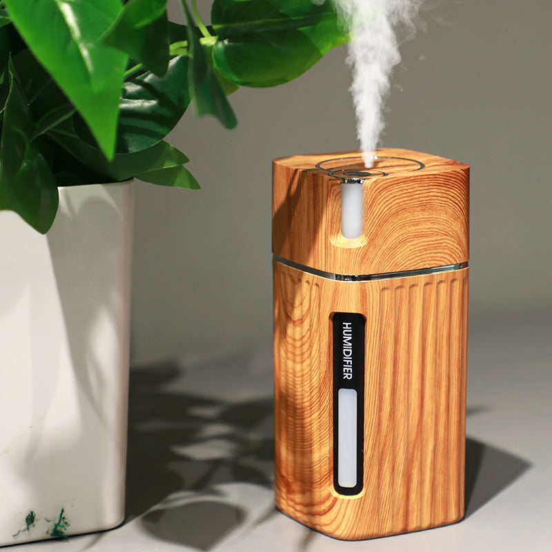 Mini Air Humidifier – Ultrasonic Mist Maker with LED Night Light & Wood Grain Design