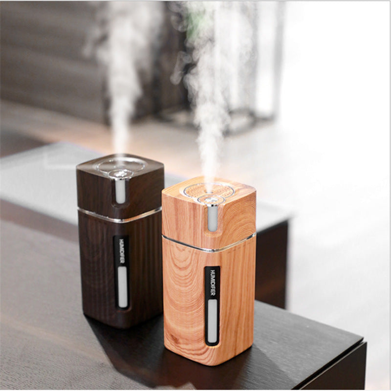 Mini Air Humidifier – Ultrasonic Mist Maker with LED Night Light & Wood Grain Design