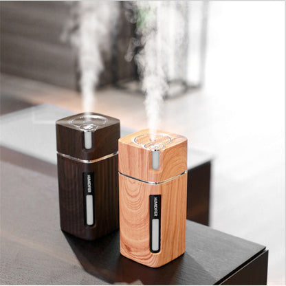 Mini Air Humidifier – Ultrasonic Mist Maker with LED Night Light & Wood Grain Design