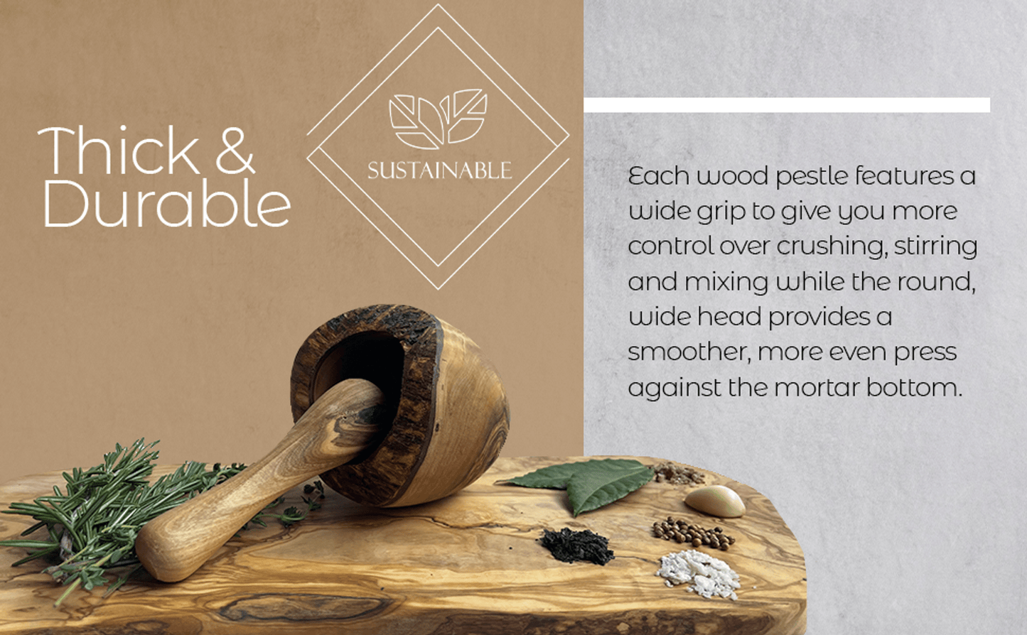 Handcrafted Olive Wood Mortar & Pestle – Rustic Herb and Spice Grinding Set