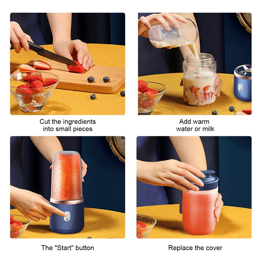 Portable USB Rechargeable Juice Blender – 6 Blade Smoothie & Shake Mixer Bottle 400ml