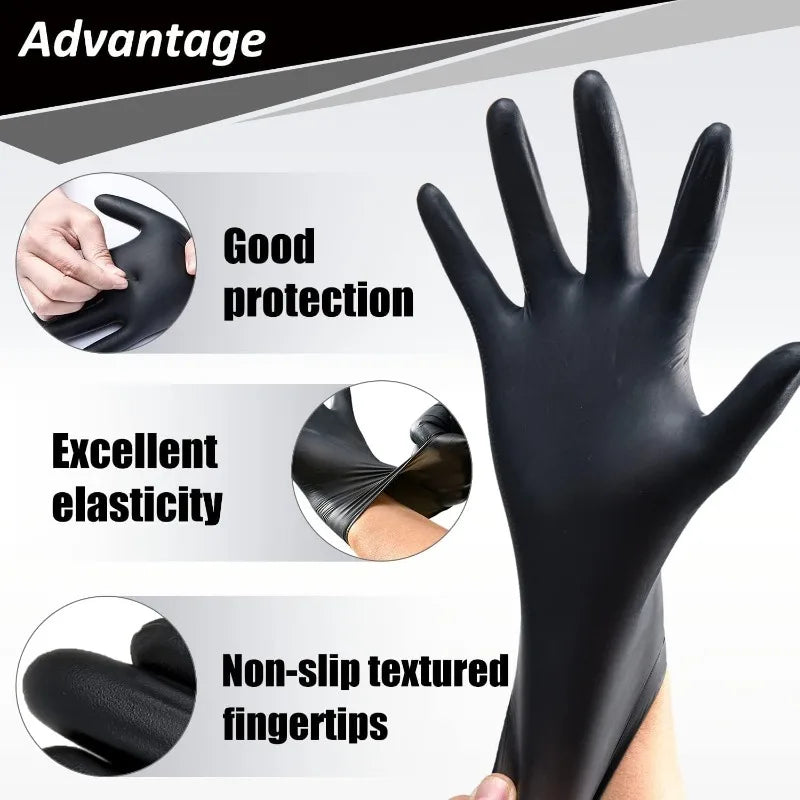 Nitrile Gloves Disposable Black – Heavy Duty Waterproof Latex-Free Gloves for Cleaning, Salon, Kitchen & Mechanical Use (10/20/50/100 PCS)