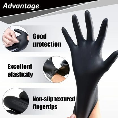 Nitrile Gloves Disposable Black – Heavy Duty Waterproof Latex-Free Gloves for Cleaning, Salon, Kitchen & Mechanical Use (10/20/50/100 PCS)