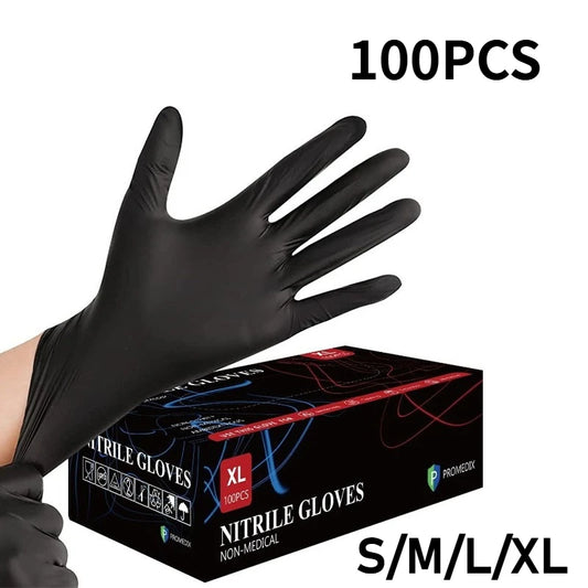 Nitrile Gloves Disposable Black – Heavy Duty Waterproof Latex-Free Gloves for Cleaning, Salon, Kitchen & Mechanical Use (10/20/50/100 PCS)
