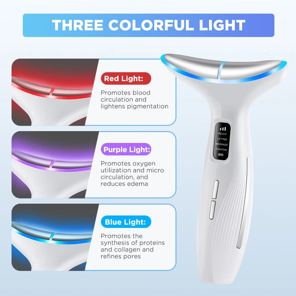 LED Neck Beauty Device – EMS Facial & Neck Massager with Heat and Light Care Modes