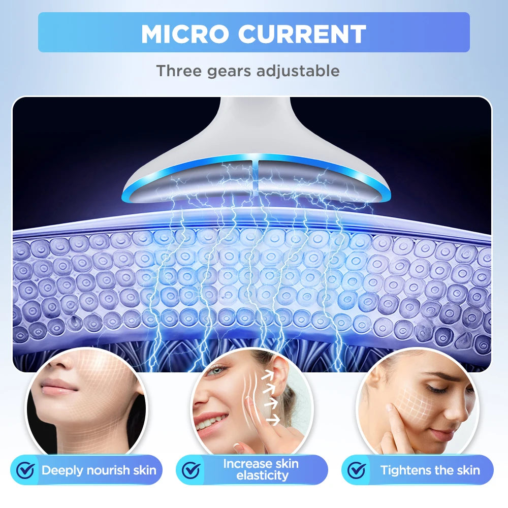LED Neck Beauty Device – EMS Facial & Neck Massager with Heat and Light Care Modes