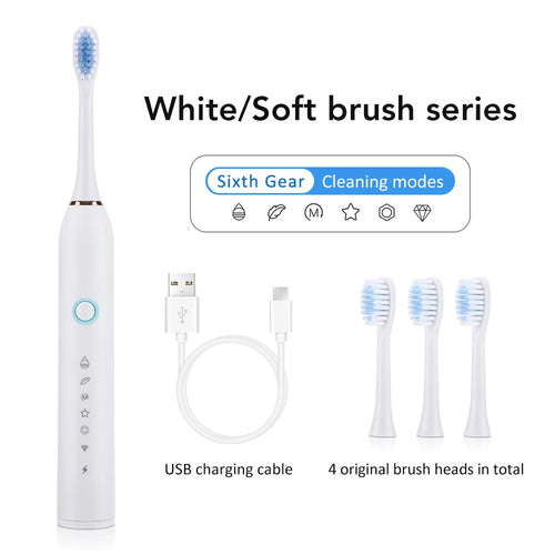 Sonic Electric Toothbrush – USB Rechargeable Waterproof Toothbrush with 6 Cleaning Modes