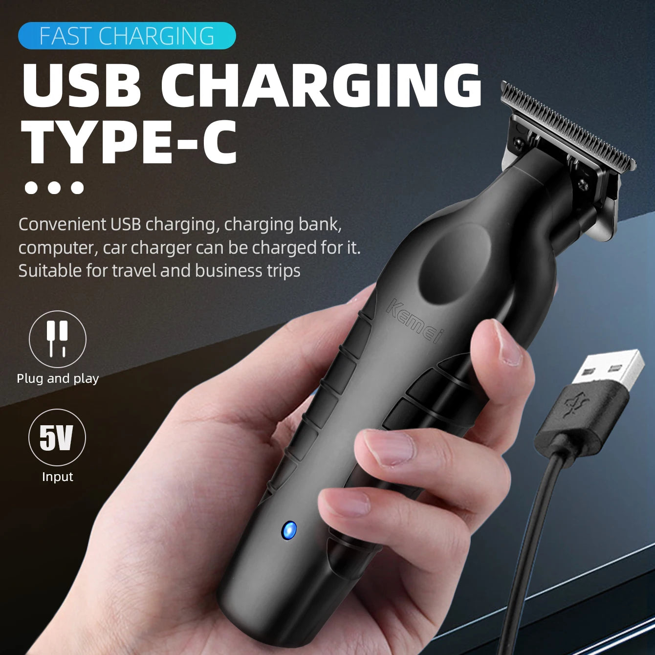 Kemei Professional Cordless Beard & Hair Trimmer – Rechargeable Precision Grooming Clipper for Men
