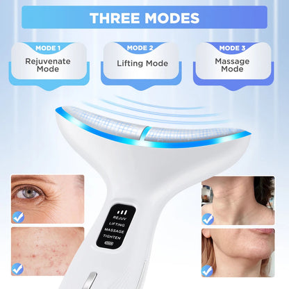 LED Neck Beauty Device – EMS Facial & Neck Massager with Heat and Light Care Modes