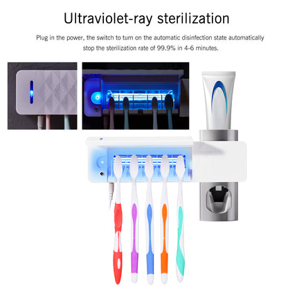 UV Toothbrush Sterilizer & Holder – Automatic Wall-Mounted Toothbrush Organizer with Toothpaste Dispenser