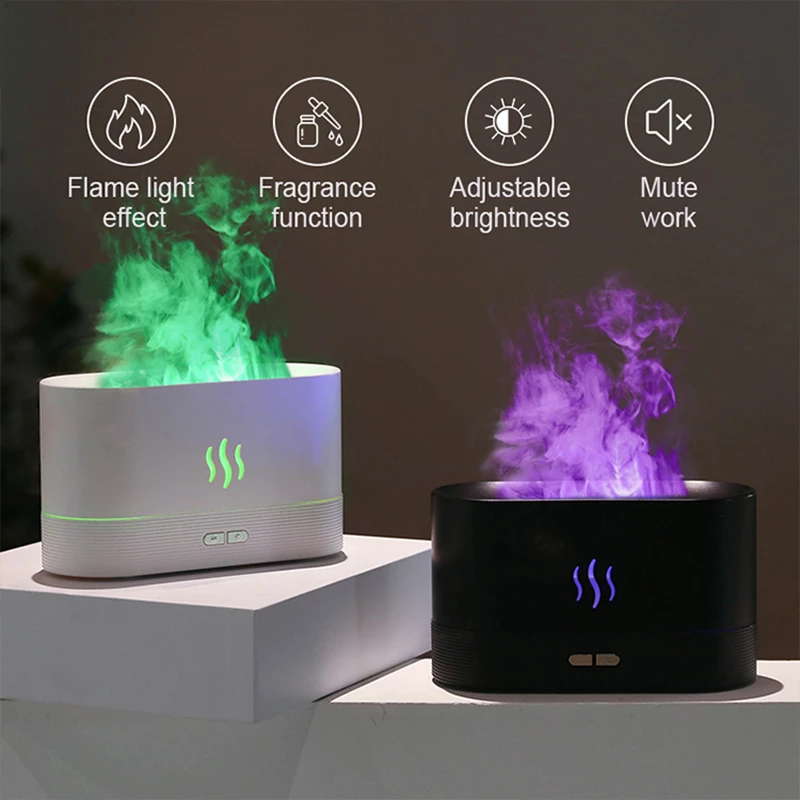 Colorful Flame Air Humidifier – USB Aroma Diffuser with LED Flame Effect