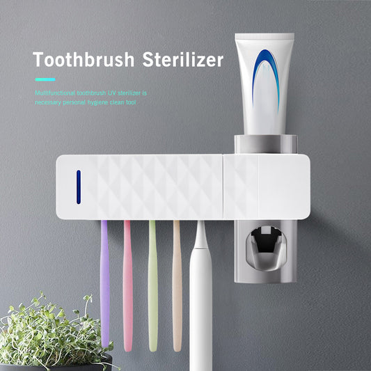 UV Toothbrush Sterilizer & Holder – Automatic Wall-Mounted Toothbrush Organizer with Toothpaste Dispenser