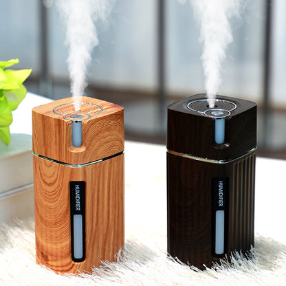Mini Air Humidifier – Ultrasonic Mist Maker with LED Night Light & Wood Grain Design