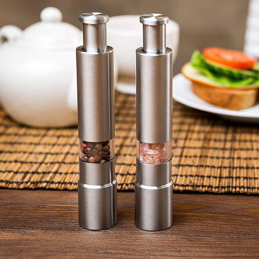 Premium Stainless Steel Salt & Pepper Grinder – One-Hand Manual Spice Mill for Fresh Seasoning